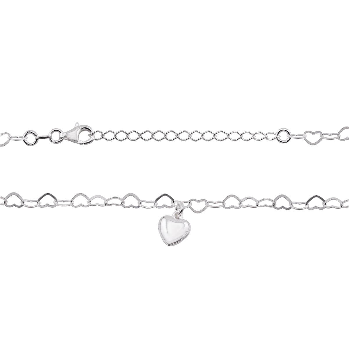 Pulseira Prata Coração com Pingente 17+3cm · 4mm