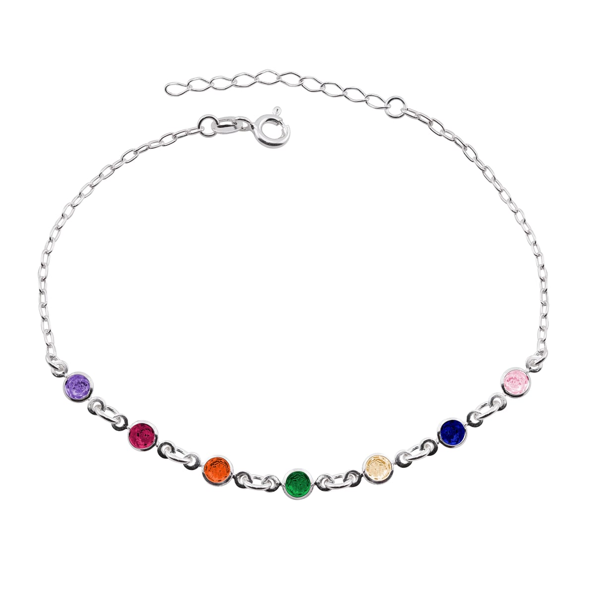 Pulseira Prata 7 Zircônias 4mm Coloridas